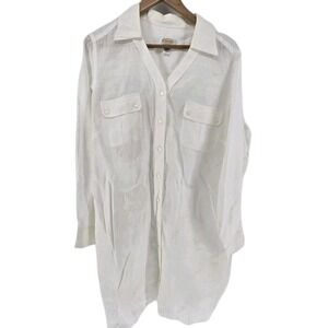 Talbots White‎ Linen Button Down Tunic Women's 14W Lagenlook Classic